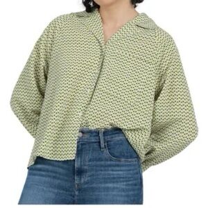 Levi’s Retro Geometric Green Patterned Long Sleeve Boxy Button Up Women's Top
